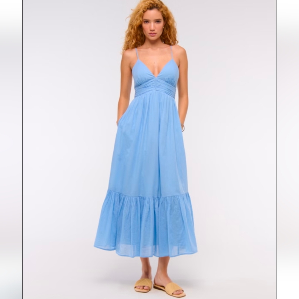 Abercrombie & Fitch Free Flowy Tie Back Maxi Sky Blue Dress